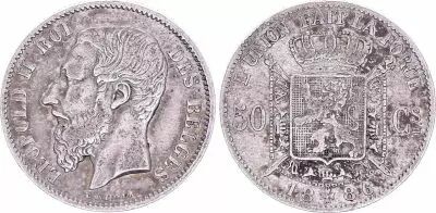 Belgique 50 Centimes, L�opold II - Armories- 1886