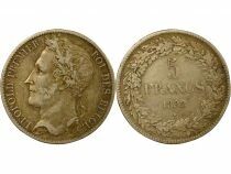Belgique L&eacute;opold I - 5 Francs Argent, T&ecirc;te laur&eacute;e - 1833 Bruxelles