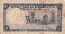 Belgischer Kongo 10 Francs - Soldier - Antelope - 01-02-1958 - Serial A.S - P.30b