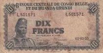 Belgischer Kongo 10 Francs - Soldier - Antelope - 01-05-1955 - Letter L - P.30a