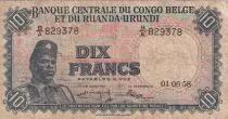 Belgischer Kongo 10 Francs - Soldier - Antelope - 01-06-1958 - Serial B.A - P.30b