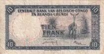 Belgischer Kongo 10 Francs - Soldier - Antelope - 01-12-1958 - Serial B.S - P.30b