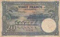 Belgischer Kongo 20 Francs - Pirogue and elephant - 11-04-1950 - Serial A.Y - P.15