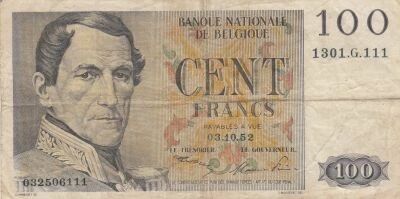 Belgium 100 Francs - King Leopold I - Fr�re-Orban - 03-10-1952 - G Series