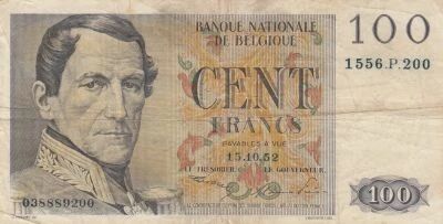 Belgium 100 Francs - King Leopold I - Fr�re-Orban - 15-10-1952 - P Series