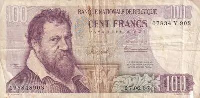 Belgium 100 Francs - Lambert Lombard - Allegorical figure - 1967 - Serial Y - P.134a
