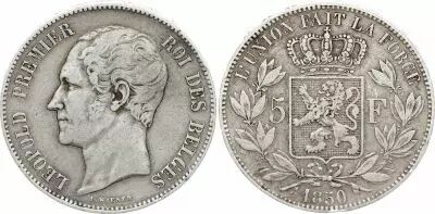 Belgium 5 Francs, Leopold  I  - 1850