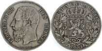 Belgium KM.24 5 Francs, Leopold II - Arms - 1874