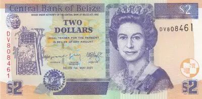 Belize 2 Dollars - Elizabeth II - Maya Ruins - 01-05-2021 - Serial DV