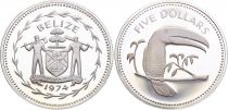 Belize 5 Dollars - Toucan - 1974 - Argent - Frappe BE