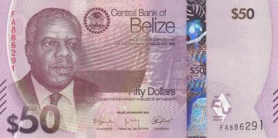 Belize 50 Dollars - Philip Goldson - ruines mayas de Caana - 2025 - S�rie FA