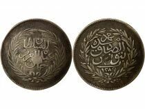 Beylik of Tunis, Sadok Bey - Countermarked 2 Silver Rial  - 1878