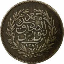 Beylik of Tunis, Sadok Bey - Countermarked 2 Silver Rial  - 1878
