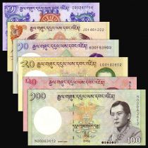 Bhutan Serial 6 banknotes - 1 5 10 20 50 100 Ngultrum - UNC