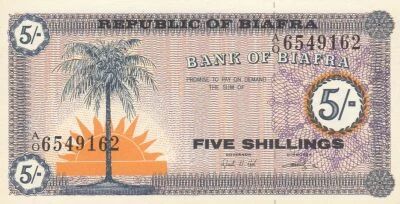 Biafra 5 Shillings - Palm Tree - Young Girls - 1967 - Series A/O