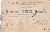 Billet Aisne 2 francs 1915