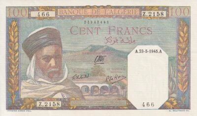 Billet Algeria 100 francs 1945