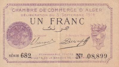 Billet Alg�rie - Administration fran�aise 1 franc 1914