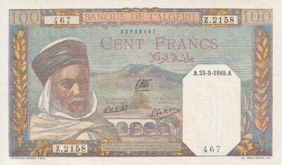 Billet Algerien 100 francs 1945