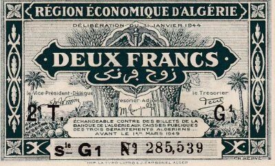 Billet Algerien 2 francs 1944