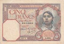 Billet Algerien 5 francs 1939