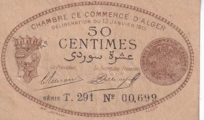 Billet Algerien 50 centimes 1915