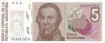 Billet Argentina 5 australes Jos&eacute; de San Martin, G&eacute;n&eacute;ral argentin 1986-1987