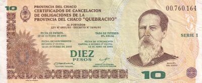 Billet Argentinien 10 peso 2001