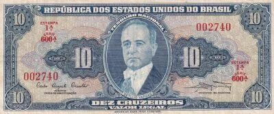 Billet Brasil 10 cruzeiros Pr�sident Get�lio Dorneles Vargas 1961-1963