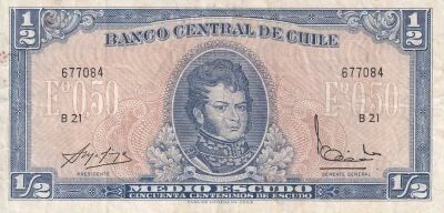 Billet Cile 0.50 escudo Bernardo O�Higgins G�n�ral, P�re de la Patrie Chilienne 1964-1967