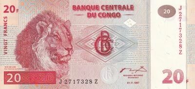 Billet Congo (RDC) 20 francs 1997