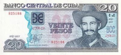 Billet Cuba 20 pesos Camilo Gorriaran Cienfuegos, commandant arm�e cubaine 2025