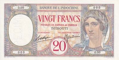 Billet Djibouti 20 francs 1928-1938