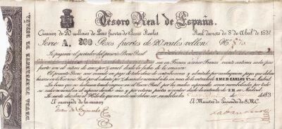 Billet Espa�a 200 pesos fuertes 1837