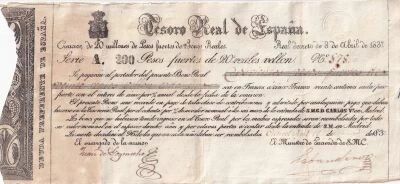Billet Espa�a 200 pesos fuertes 1837
