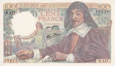 Billet France 100 francs Ren� Descartes 1944