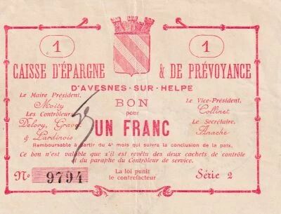 Billet France 2 francs 1914-1918