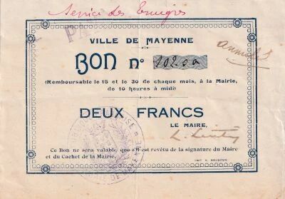 Billet France 2 francs 1915-1920