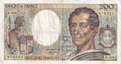 Billet France 200 francs Charles Montesquieu, �crivain et philosophe fran�ais 1983