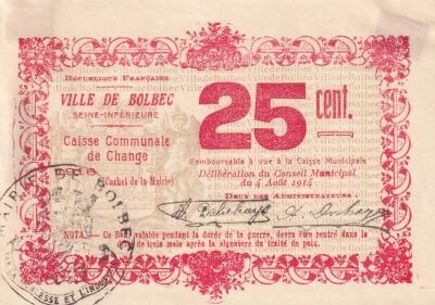 Billet France 25 cent 1914