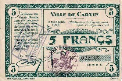 Billet France 5 francs 1915