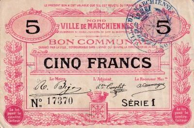 Billet France 5 francs 1915