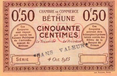 Billet France 50 centimes 1915