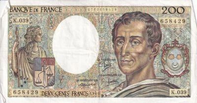 Billet Francia 200 francs Charles Montesquieu, �crivain et philosophe fran�ais 1986
