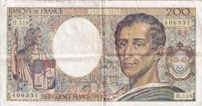 Billet Francia 200 francs Charles Montesquieu, �crivain et philosophe fran�ais 1986