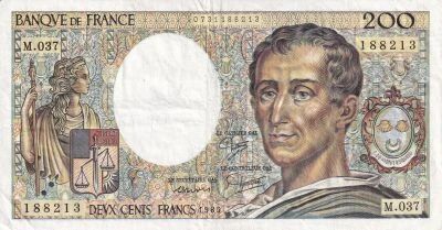 Billet Francia 200 francs Charles Montesquieu, �crivain et philosophe fran�ais 1986