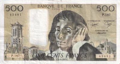 Billet Francia 500 francs Blaise Pascal 1983