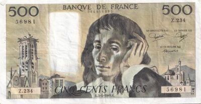 Billet Francia 500 francs Blaise Pascal 1985