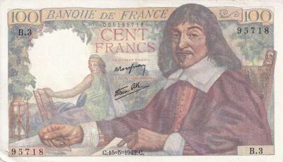 Billet Frankreich 100 francs Ren� Descartes 1942