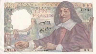Billet Frankreich 100 francs Ren� Descartes 1942